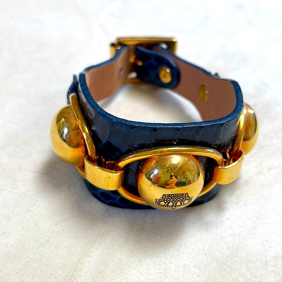 Juicy Couture Jewelry - Juicy Couture Leather Navy Gold Grommet Bracelet Adjustable